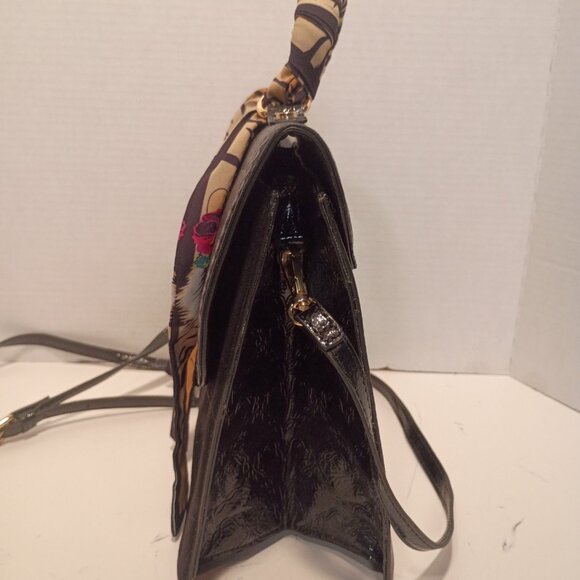 Vintage BETSEY JOHNSON Animal Friendly Black Top-handle Bag w Tiger Scarf Detail - Picture 6 of 15